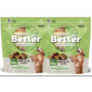 2PK Because It's Better Peanut Butter & Apple Plant Based Chewy Dog Treats -320p